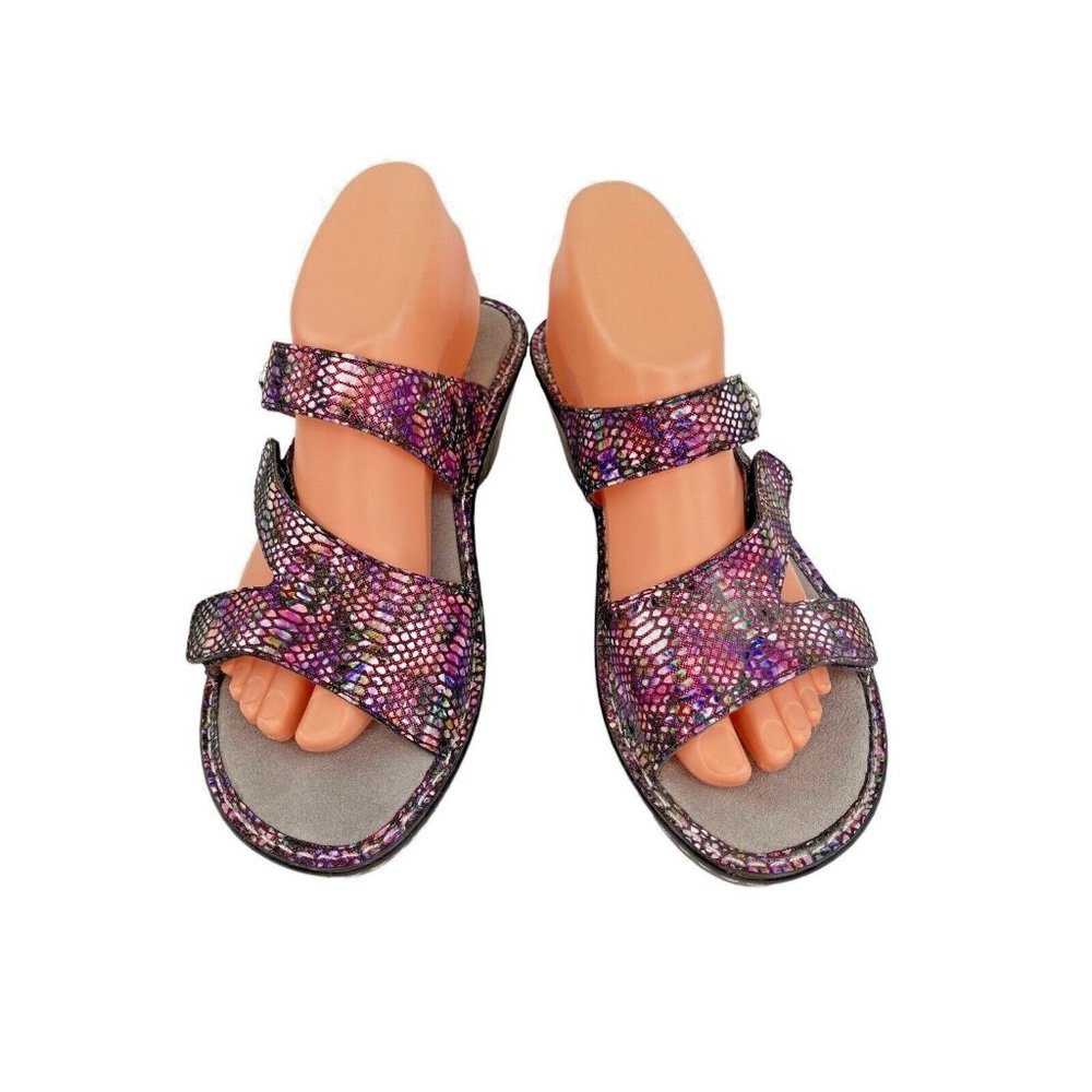 *Alegria Double Strap Comfort Sandal Slide Womens 39 Croc Embossed Leather Shoes - Picture 3 of 14